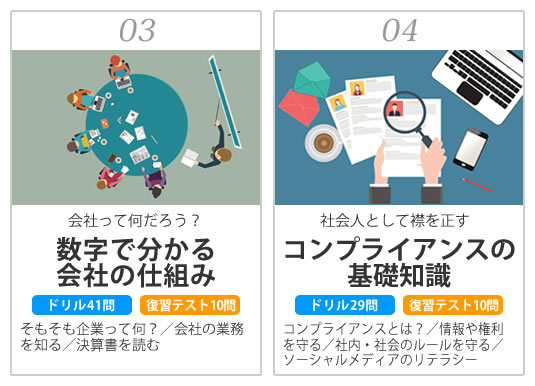 03.数字で分かる会社の仕組み 04.コンプライアンスの基礎知識